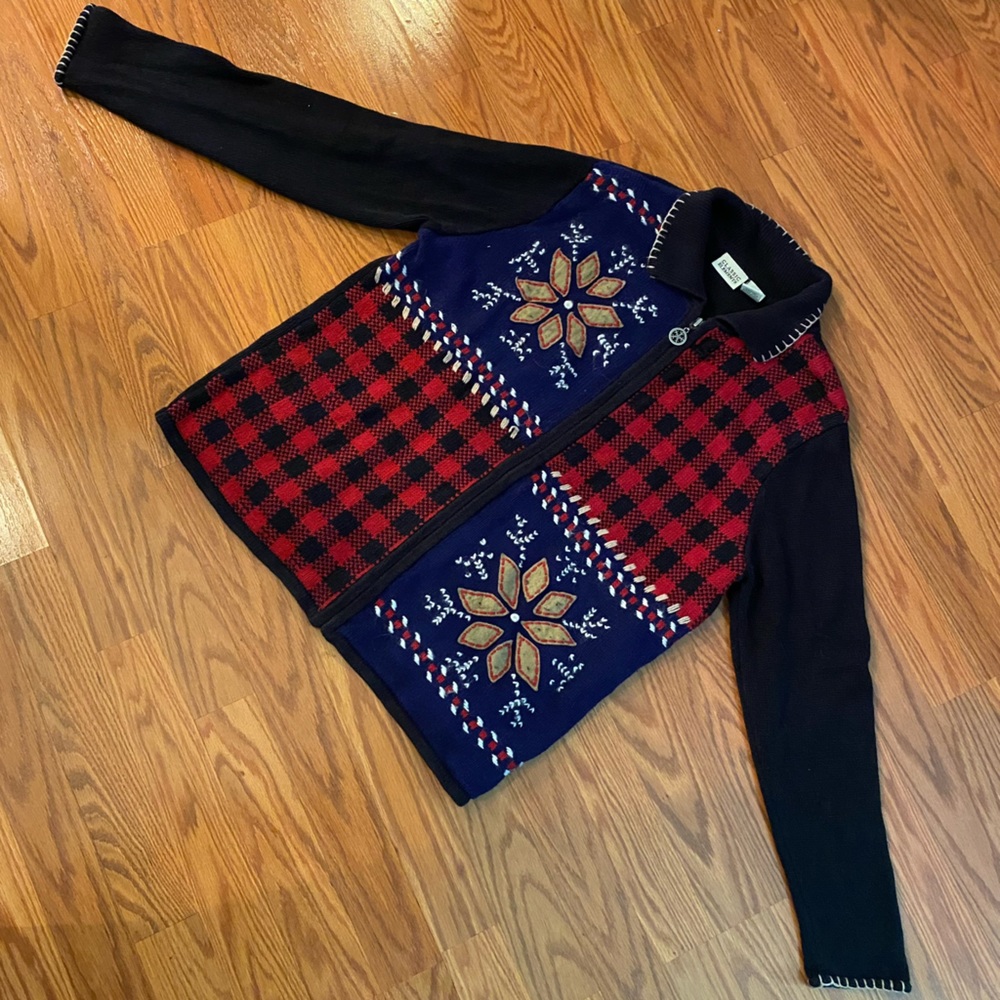 Vintage 90’s Y2K Snowflake Christmas Sweater Zip Up Sweater Jacket Top Red